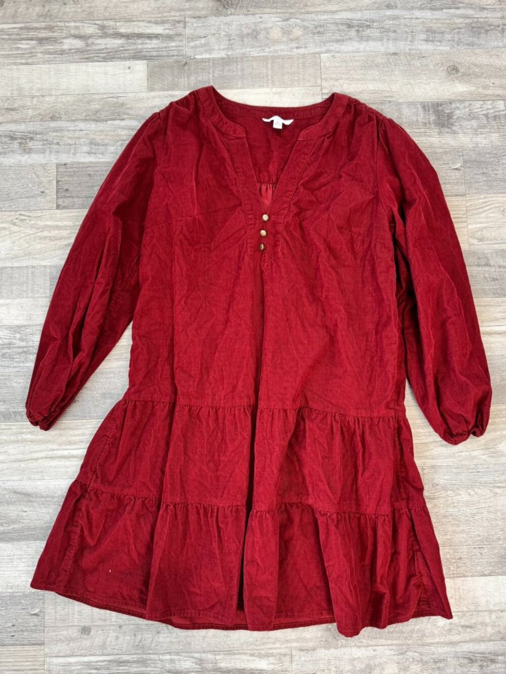 Time + Tru burgundy corduroy long sleeve tiered dress size medium B3